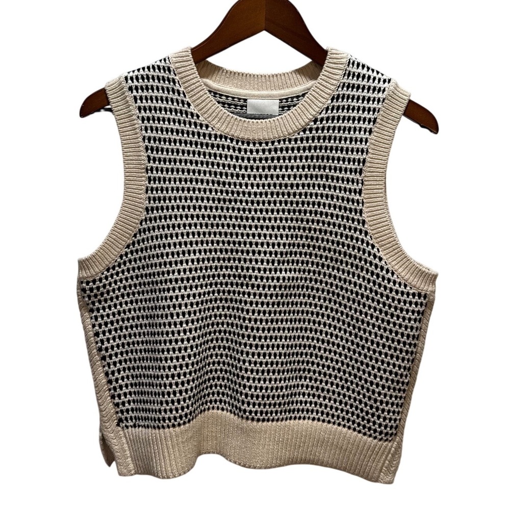 Varley Knowles Textured Knit Vest Sleeveless Top Beige Black Size M NWT - Picture 2 of 10